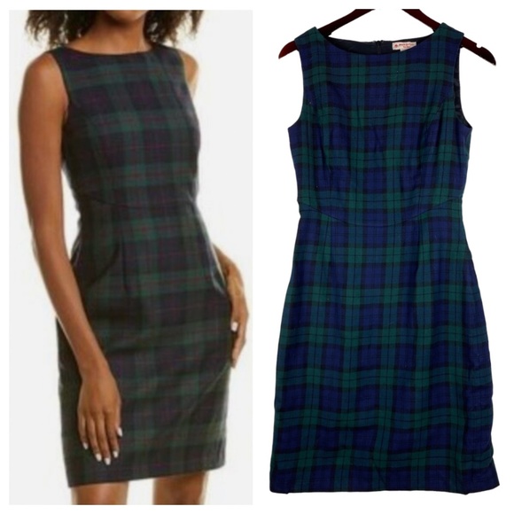 Brooks Brothers Sheath Dress Jumper 4 Small Plaid 100% WOOL Green Blue Slavs - Picture 1 of 4